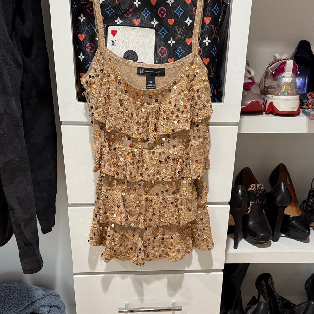 INC International Concepts Gold Sequin Top